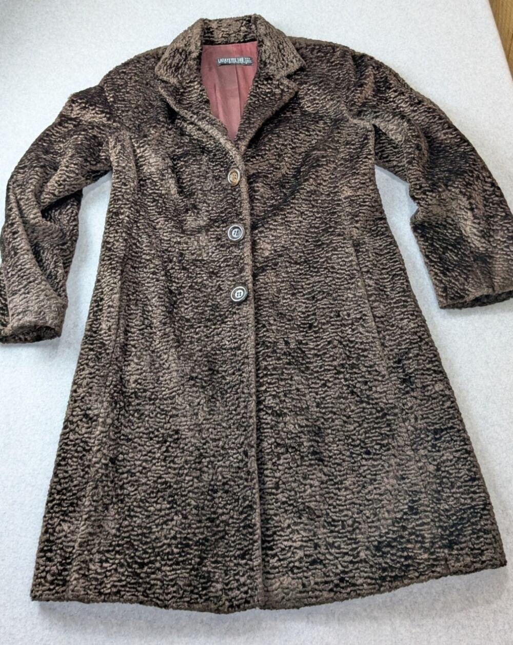 Lafayette 148 Womens MED Petite Chocolate Brown Coat Textured Teddy Quiet Luxury